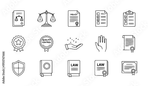 Compliance line icons set regulations legal policy quality control vector