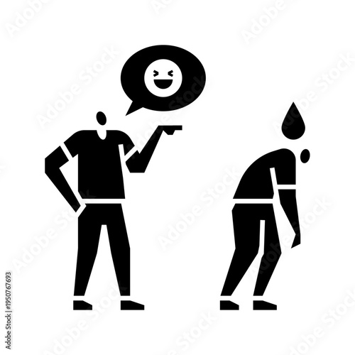 mocking glyph icon. Make fun of people illustration.