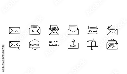 Email outline icons collection inbox mail sent reply forward vector