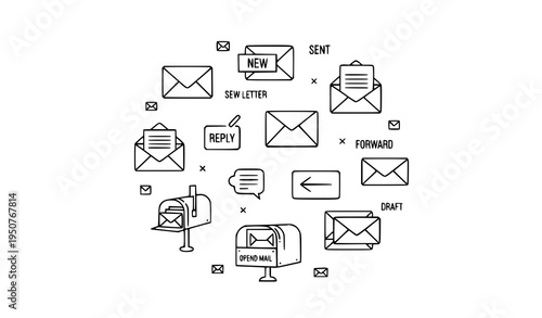 Email and letter icon collection inbox mail reply forward vector set