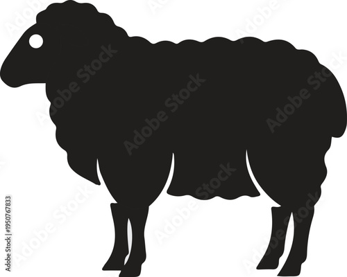Silhouette illustration of a sheep standing sideways, black vector art of a farm animal on a white background