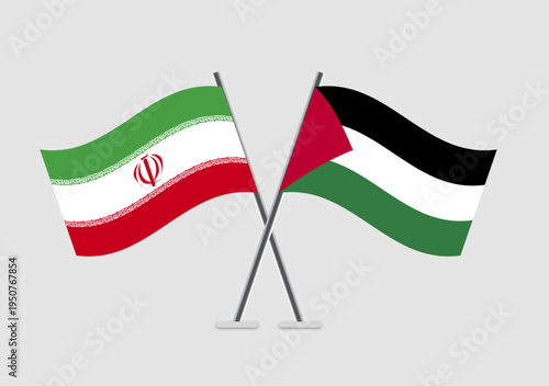 Iran and Palestine vector flags drawn in classic emblem form