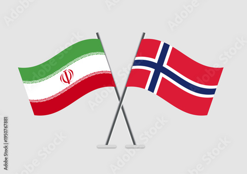 Iran and Norway vector flags in vector art unity display
