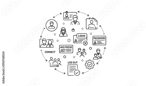 User account and profile icon collection login avatar vector set