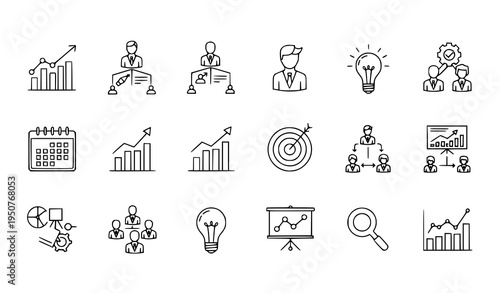 Business strategy line icons set leadership planning innovation vector