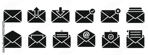 Email and SMS message solid icon collection