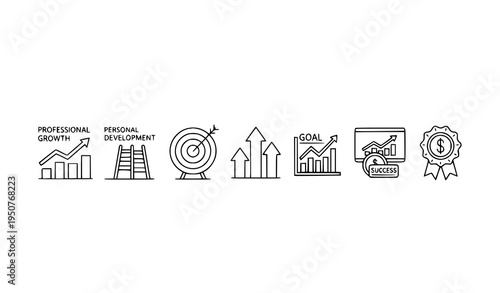 Growth outline icons collection career skill progress achievement vector
