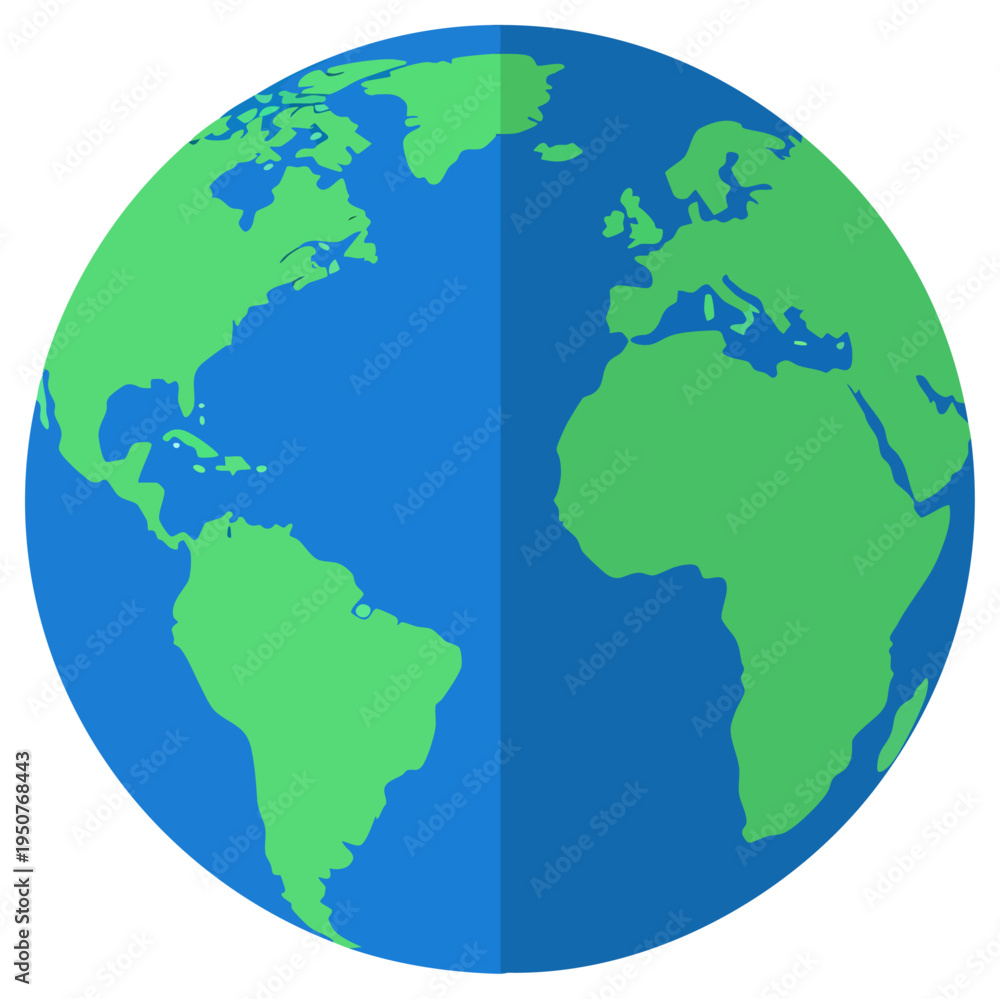 Fototapeta premium Flat Vector Illustration of Planet Earth Globe with Green Continents