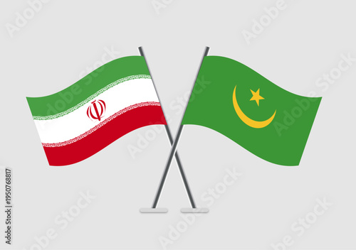 Iran and Mauritania vector flags illustrated with realistic sway