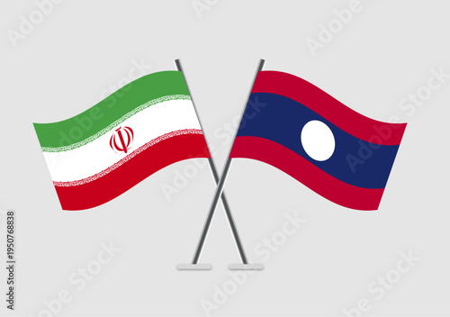 Iran and Laos vector flags artwork representing cooperation