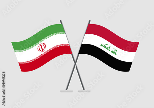 Iran and Iraq vector flags flat art with mirrored waves