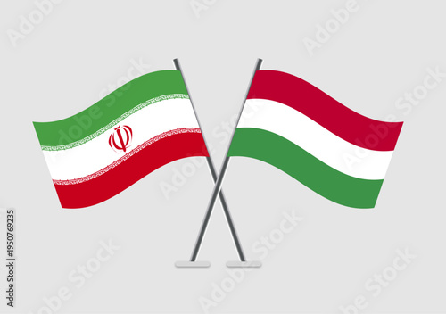 Iran and Hungary vector flags illustrated with soft wave motion