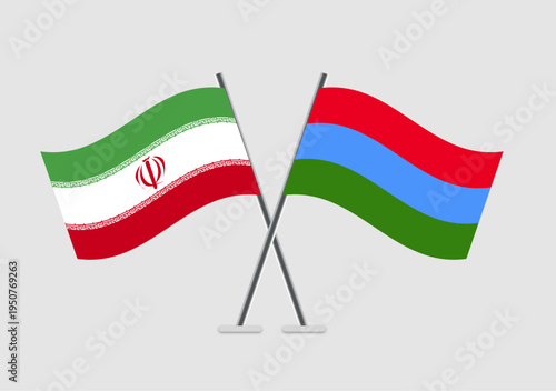 Iran and Karelia vector flags positioned in mirror image