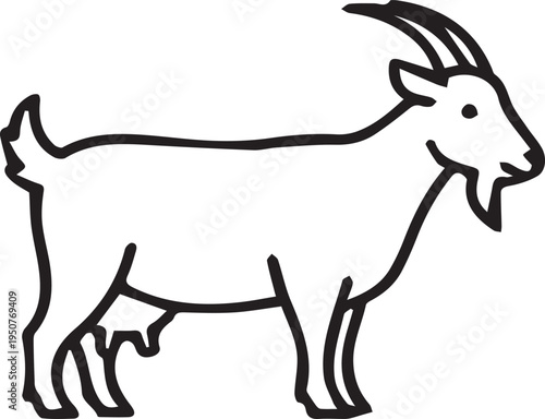 Illustration of a black line drawing of a goat standing