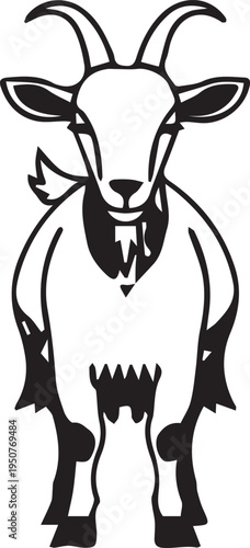 Illustration of black and white illustration of a goat standing