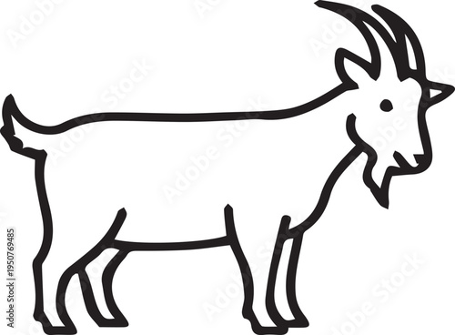 Illustration of a black line drawing of a goat standing