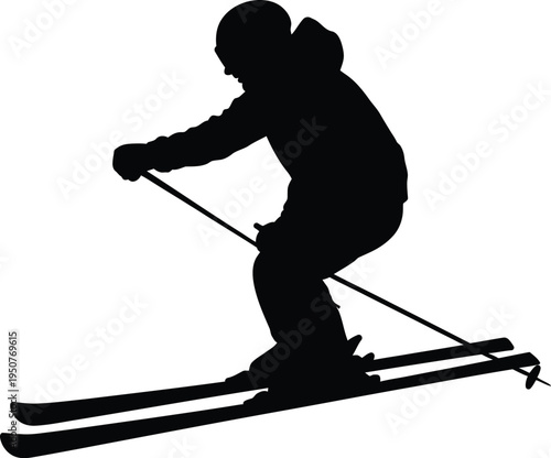 Skier silhouette downhill in action speed skiing athlete winter season mountain sports active life