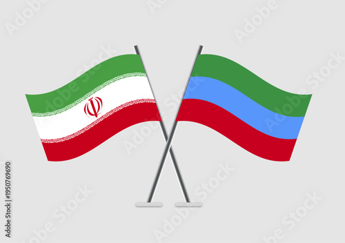 Iran and Dagestan vector flags set on plain backdrop