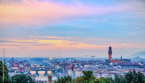Architectural detail with city, sky, sunset in Europe - travel photography