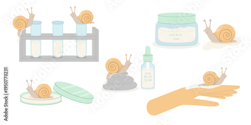 Set of snail mucin cosmetic products collection