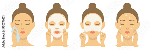 Face sheet mask steps vector illustration