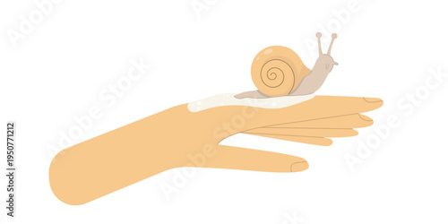 Snail on hand flat style vector illustration