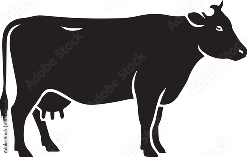 A black cow silhouette with white outline