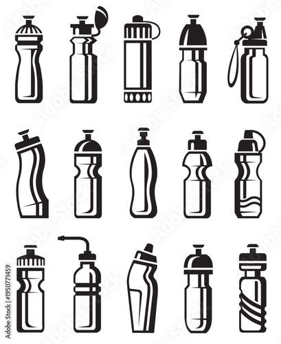 collection of different water bottles for sport isolated on white background
