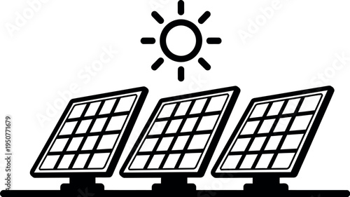 Three solar panels with sun for renewable energy