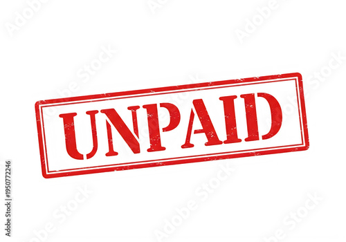 Red unpaid stamp or badge with bold warning text isolated on transparent background