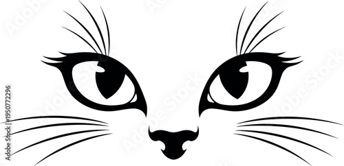 Black and white cat face with eyes and whiskers