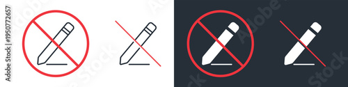 Pen Forbidden Icon. Writing Not Allowed and Stationery Restriction. Vector Illustration