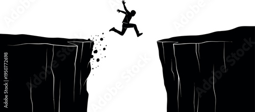 A person jumping between two cliffs with a