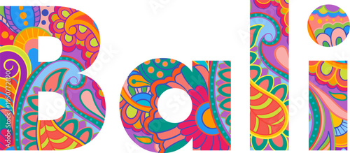 Bali Word in Bold Doodle Typography with Colorful Pattern