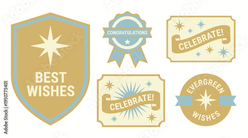 Set of Vintage Celebration and Best Wishes Badges and Labels. Vector Illustrations. EPS Editable