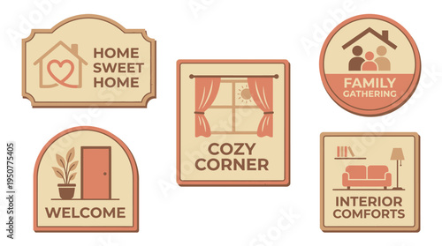 Set of Home Sweet Home and Cozy Corner Badges. Vector Illustrations. EPS Editable