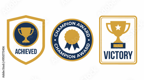 Shiny Trophy Awards Celebrate Achievement and Victory. Vector Illustrations. EPS Editable