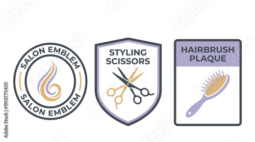 Stylish Hair Salon Emblems and Scissors Icons. Vector Illustrations. EPS Editable