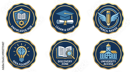 University Crest Emblem Collection Featuring Shields Badges. Vector Illustrations. EPS Editable