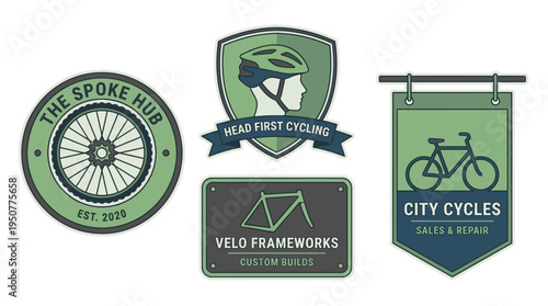Collection of Bicycle Shop Logos and Emblems for Cycling Enthusiasts. Vector Illustrations. EPS Editable