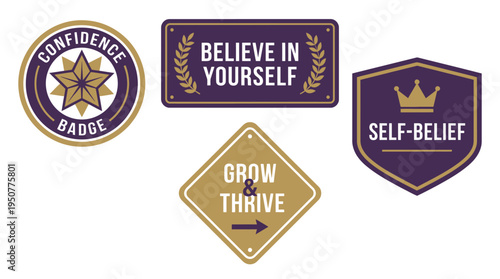 Collection of SelfBelief and Confidence Badges and Signs. Vector Illustrations. EPS Editable