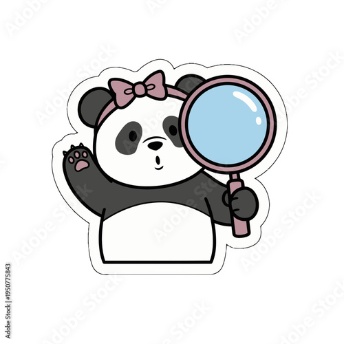 Explore with this charming kawaii panda holding a magnifying glass, an adorable cute sticker vector illustration. Perfect SVG for playful designs