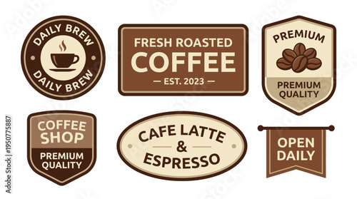 Collection of Vintage Coffee Shop Labels and Badges. Vector Illustrations. EPS Editable
