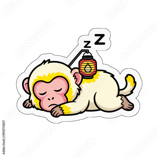 Peaceful sleeping monkey, an adorable kawaii cute sticker illustration. This charming vector graphic, perfect as an svg file, features a resting primate with zzz's for creative projects