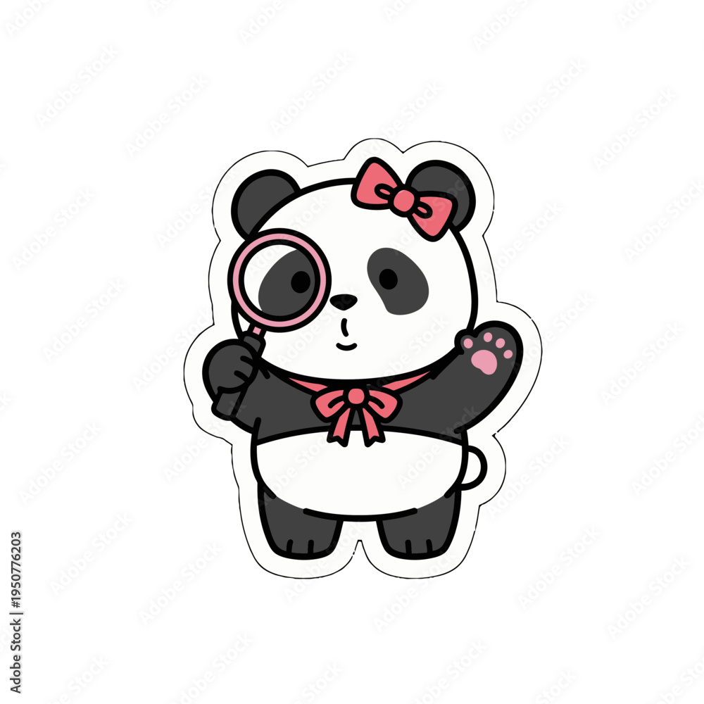 Fototapeta premium Discover the charm of this adorable kawaii panda detective cute sticker, a versatile svg vector graphic perfect for any project requiring a touch of sweetness and playful discovery