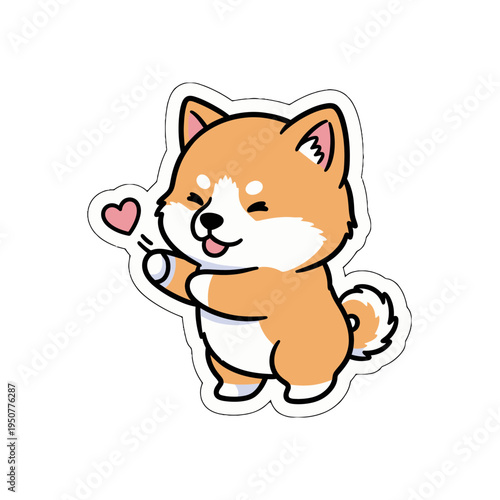 Delightful kawaii shiba inu puppy sharing a heart, an adorable cute sticker design, perfect as a scalable vector graphic (SVG) for diverse creative projects and digital art