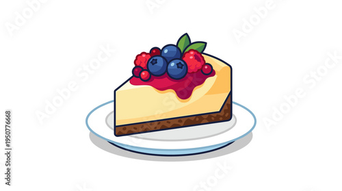 Slice of cheesecake with berries and jam on a plate