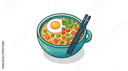 Flat design illustration of fried rice with egg and chopsticks