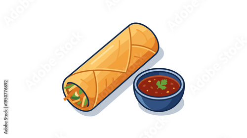 Fresh spring roll with dipping sauce in a bowl