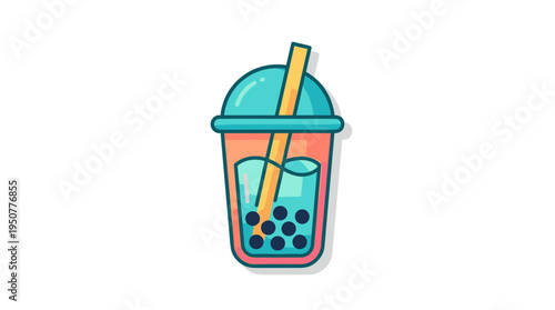 Flat design bubble tea icon with straw and boba